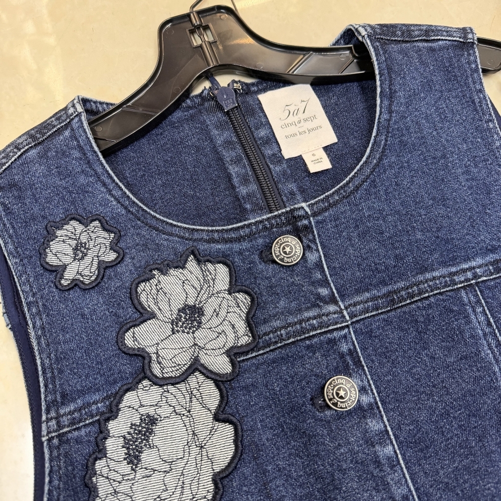 Cinq à Sept Marsha Floral Appliqué Mini Denim Dress - Picture 6 of 11